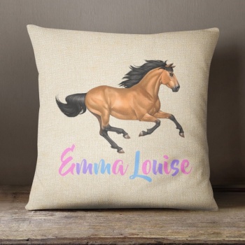 Luxury Personalised Cushion - Inner Pad Included - Brown Horse Running